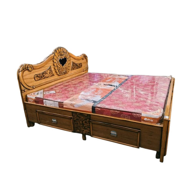 Wooden cot Heart Design with drawer -6 Feet Teak