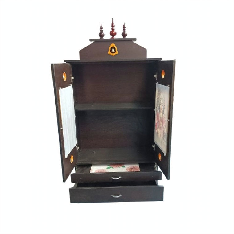 Pooja Stand with Hanging bell Door & Kalasam Model 4*2.5 Feet- Colour Glass