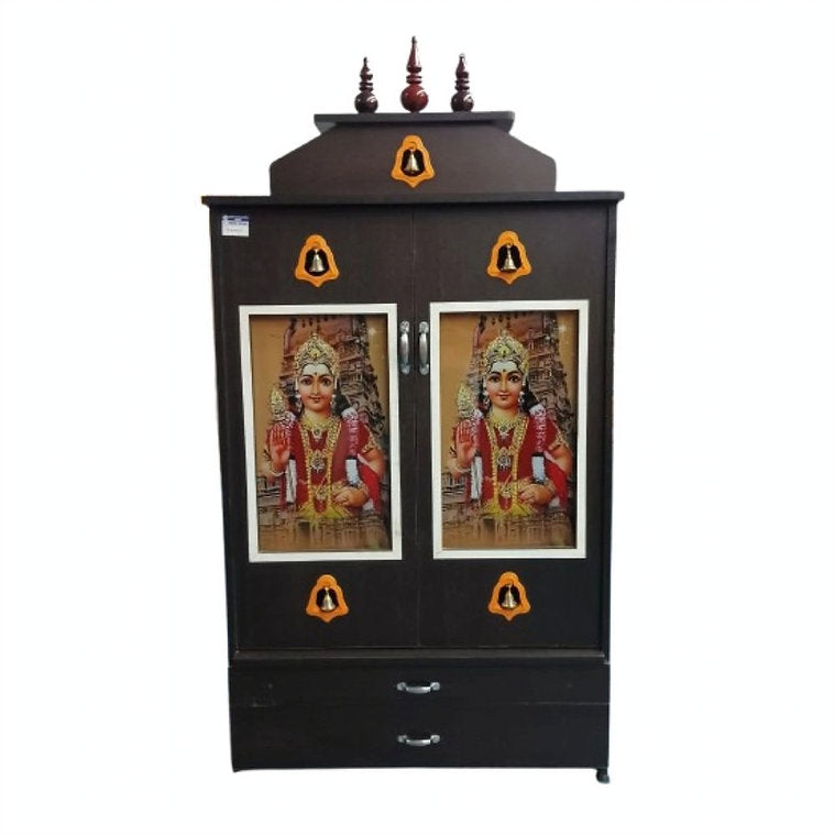 Pooja Stand with Hanging bell Door & Kalasam Model 4*2.5 Feet- Colour Glass