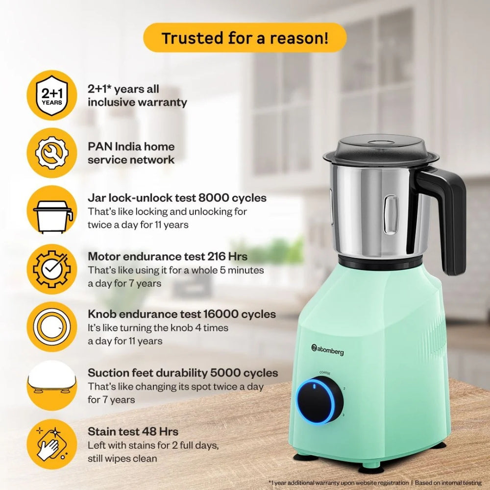 Atomberg 750W 3 Jar Stainless Steel + 1 Chopper jar Mixer Grinder - Yulia