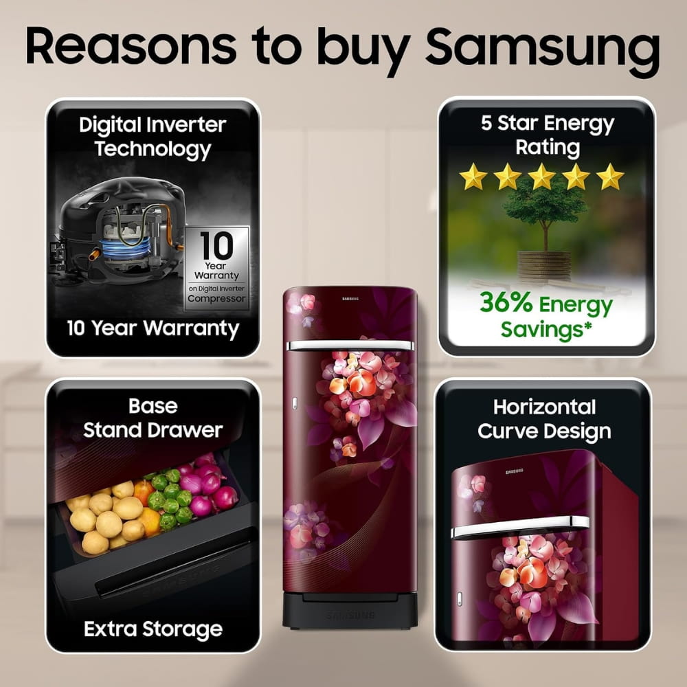 Samsung 189L 5 Star Direct Cool Refrigerator RR21H2H25HT - Hydrangea Plum