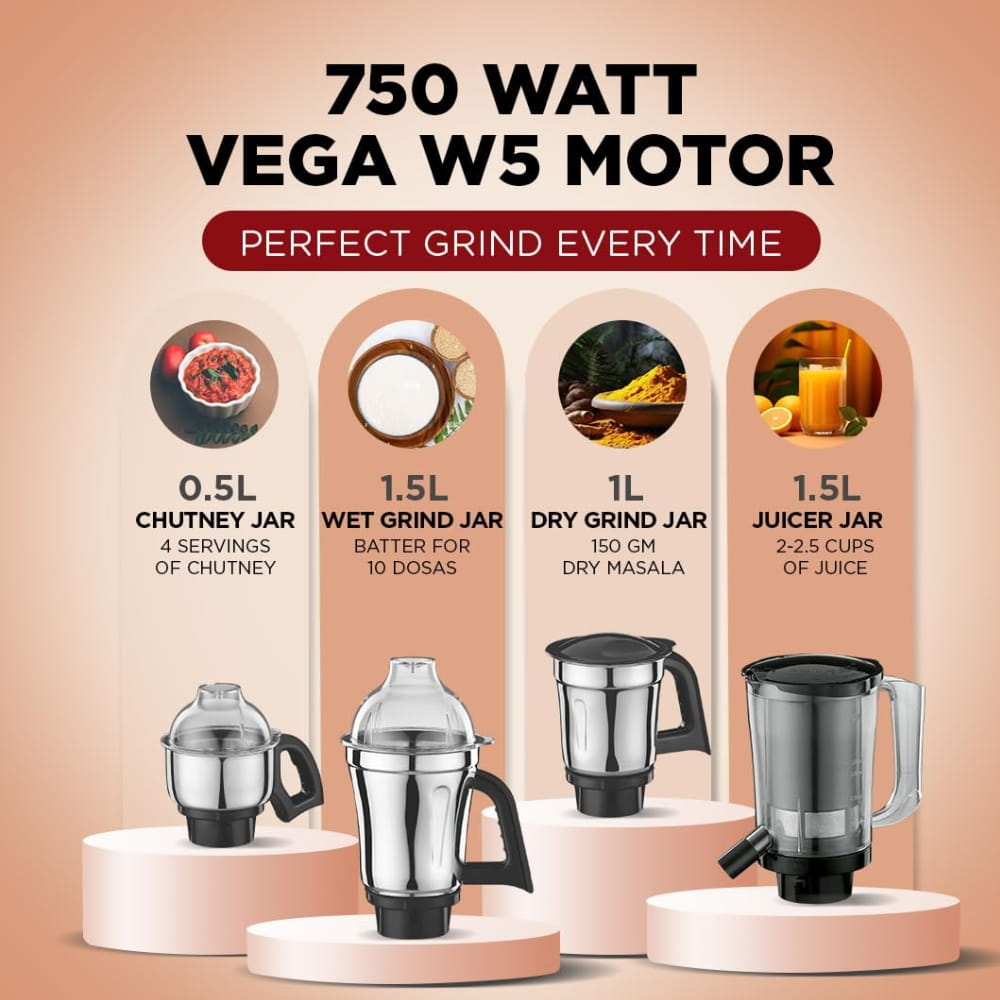 Preethi 750W	 5Jar Stainless Steel Mixer Grinder - Zodiac Black