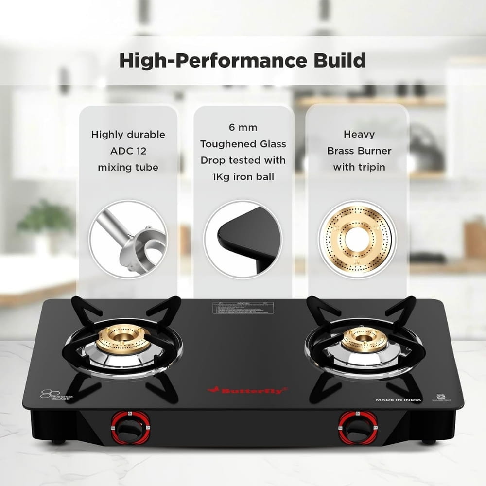 Butterfly	2 Burner Glass Top Gas Stove - Duo