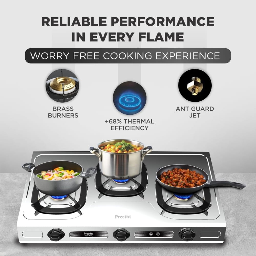 Preethi 3 Burner Stainless Steel	Gas Stove - Glory Plus