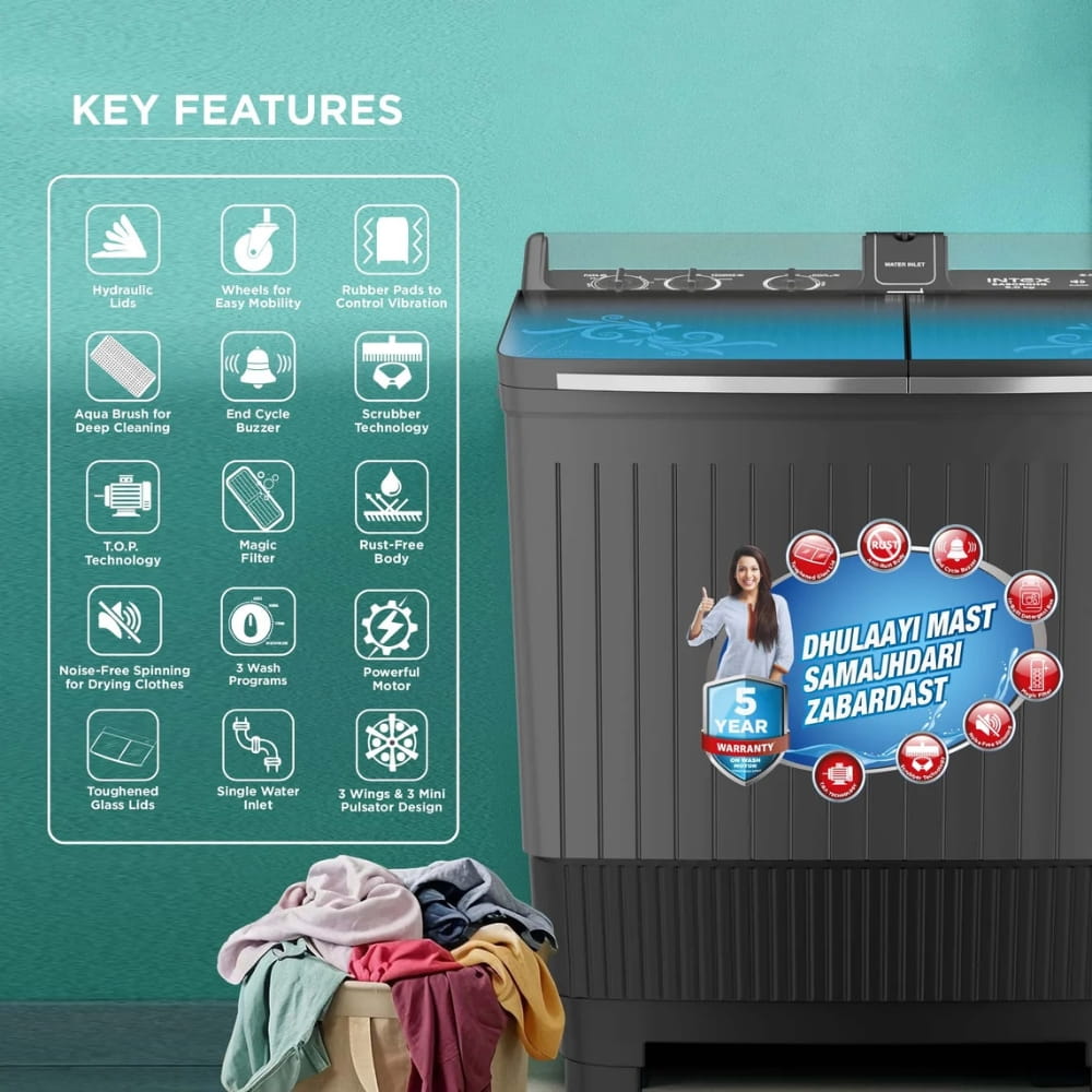 Intex 9.0 Kg Semi Automatic Top Load Washing Machine - SA90BGHG