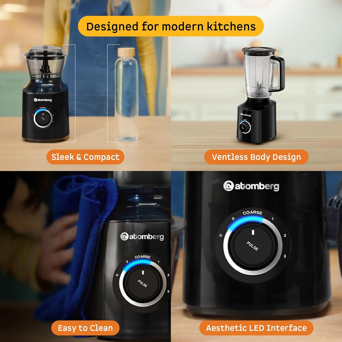 Atomberg 550W 2 Jar SS + 1 Juicer Jar + 1 Chopper jar	Mixer Grinder	- Zenova
