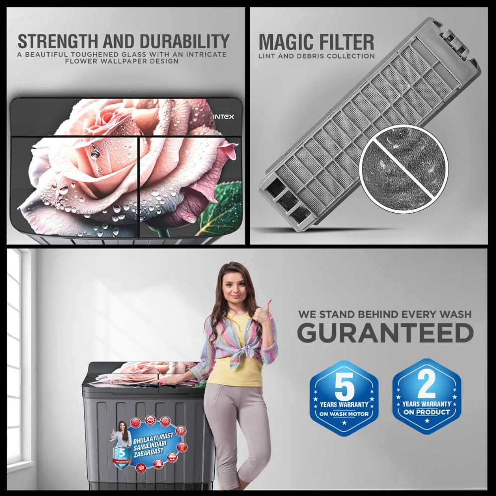 Intex 8.5 Kg Semi Automatic Top Load Washing Machine - SA85BGFG