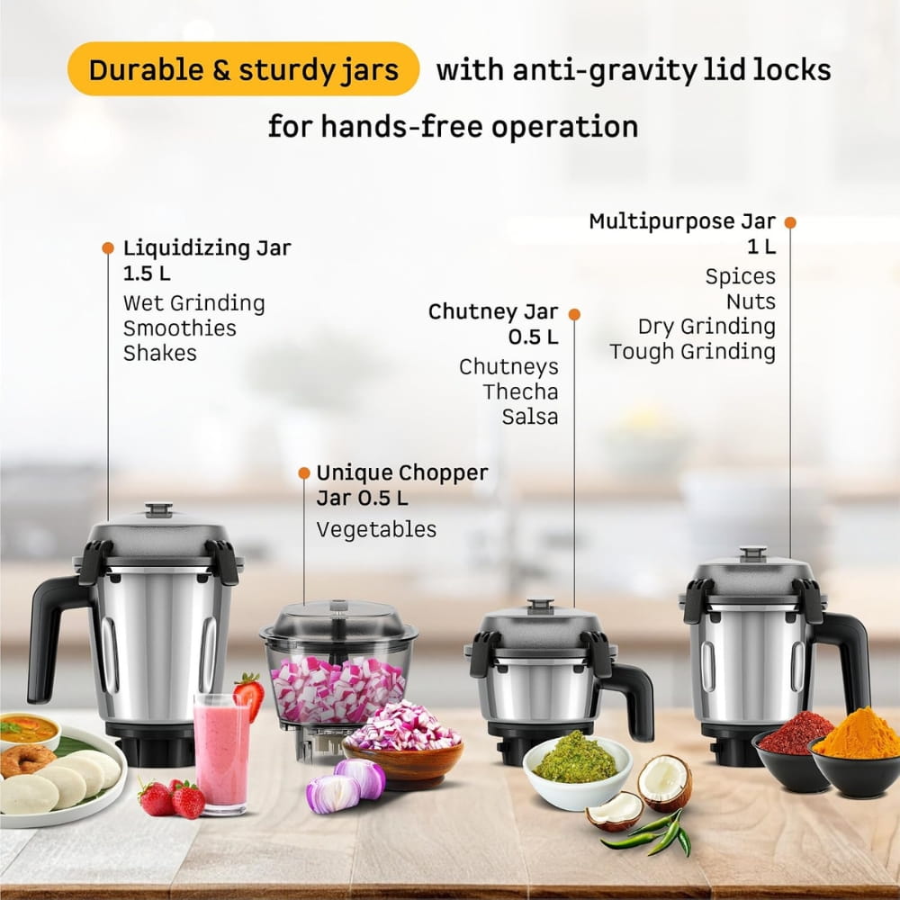 Atomberg 750W 3 Jar	Stainless Steel + 1 Chopper jar Mixer Grinder -	Zenova