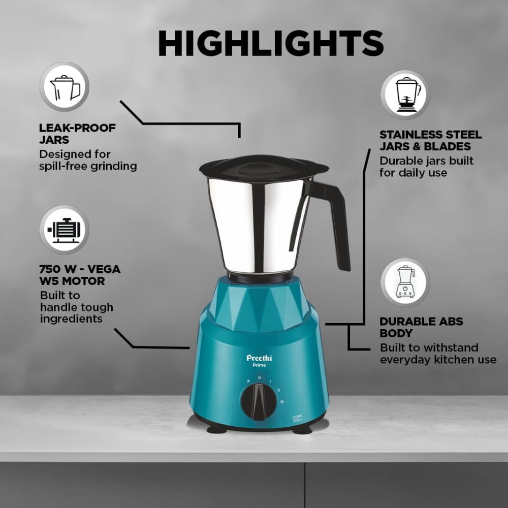 Preethi 750W	 3Jar Stainless Steel Mixer Grinder	Prime