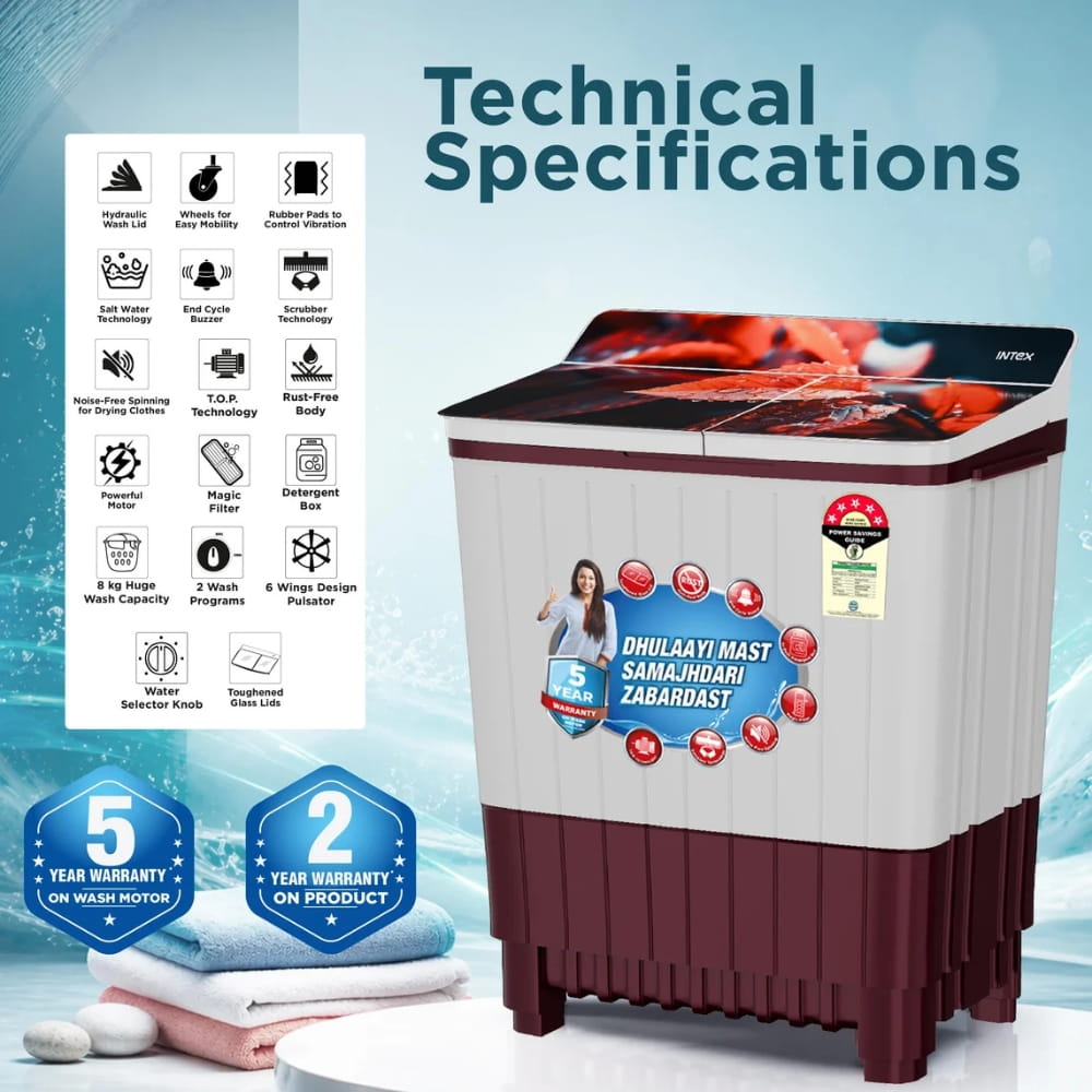 Intex 8.0 Kg Semi Automatic Top Load Washing Machine - SA80MWFG