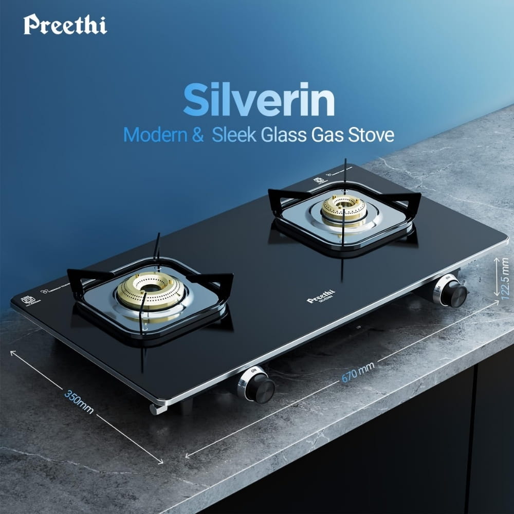 Preethi 3 Burner Glass Top	Gas Stove - Silverin