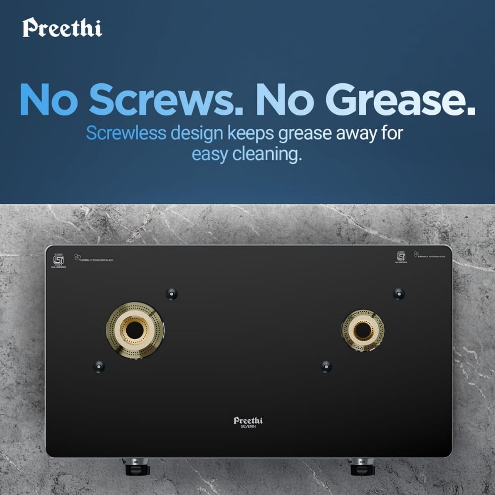 Preethi 3 Burner Glass Top	Gas Stove - Silverin