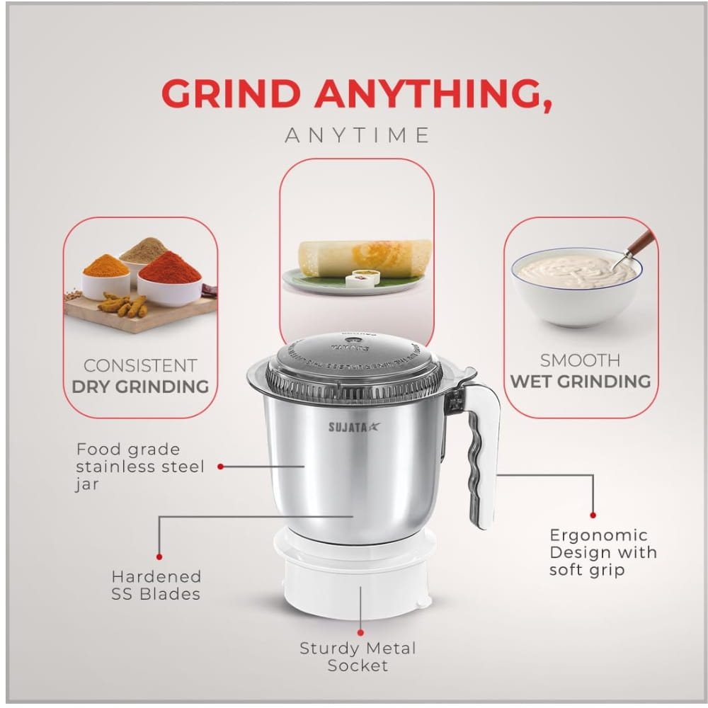 Sujata 900W	2 Jar Stainless Steel with 1 Jucier jar Mixer Grinder - SuperMix