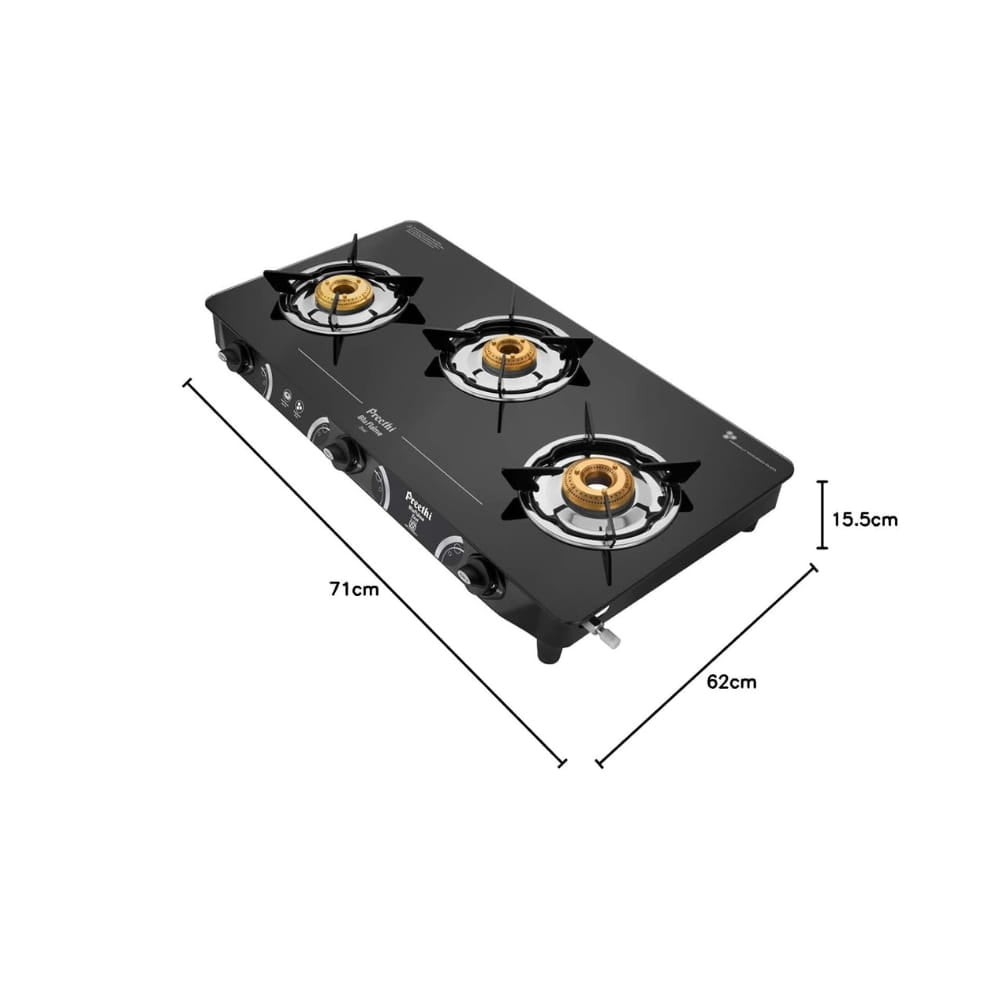 Preethi 3 Burner  Glass Top	Gas Stove - Zeal Pro