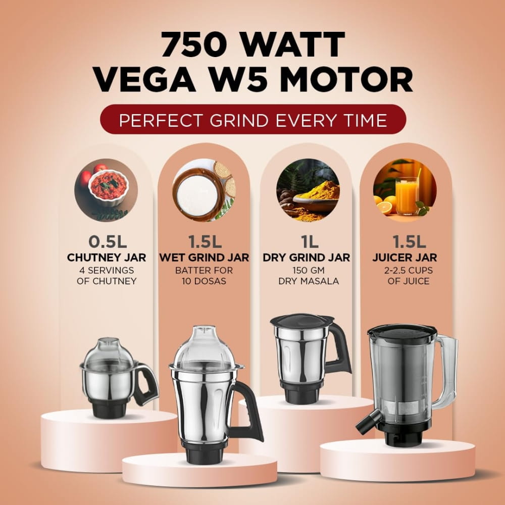 Preethi 750W 5Jar Stainless Steel Mixer Grinder - Zodiac Star Dust